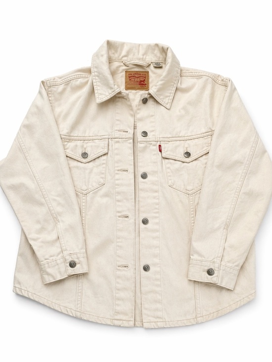 Levi's Jackets & Blazers - Levi’s Oversized Cream Denim Jacket Small Ivory Trucker Shacket Cotton Jean Coat